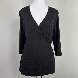 Eileen Fisher 3/4 Sleeve Wrap Blouse Brown Size‎ Large